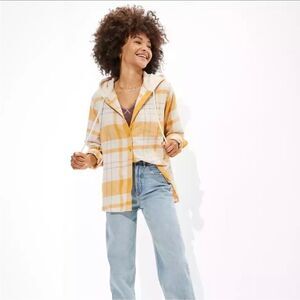 America Eagle AE Cozy Cabin Oversized‎ Hoodie Flannel Yellow Small Used